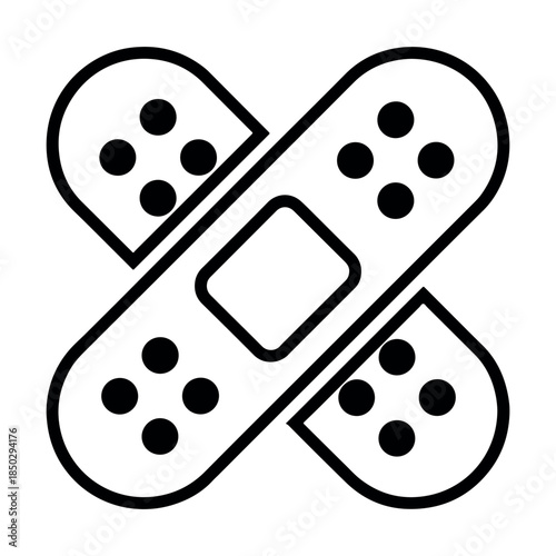 Adhesive Bandage Cross Line Icon. First Aid Medical Plaster Outline Vector Illustration.

