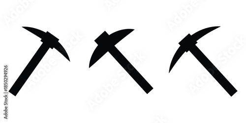 Black and White Silhouette Set of Pickaxes and Axes in Clean Geometric Alignment – Vector Tool Collection