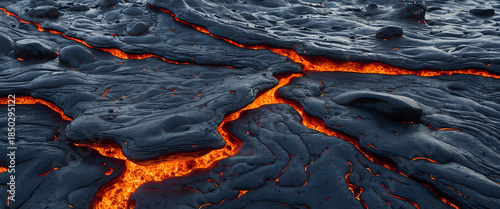 Lava Flow Under Dark Basalt Rock