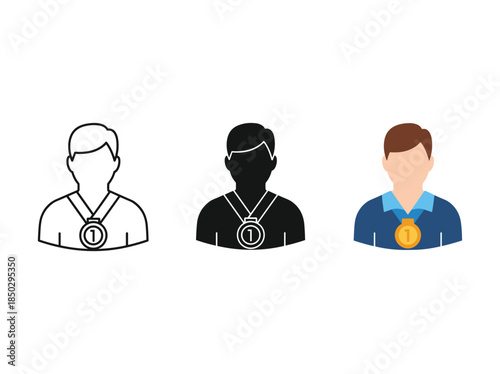 Men wearing medals icon set