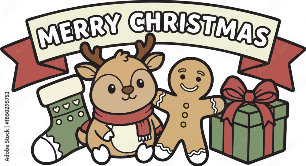 Fototapeta premium Cute christmas characters greeting