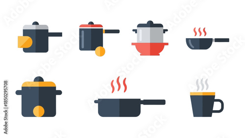 Collection of Kitchenware and Cooking Utensils Illustrated in Flat Design Style.