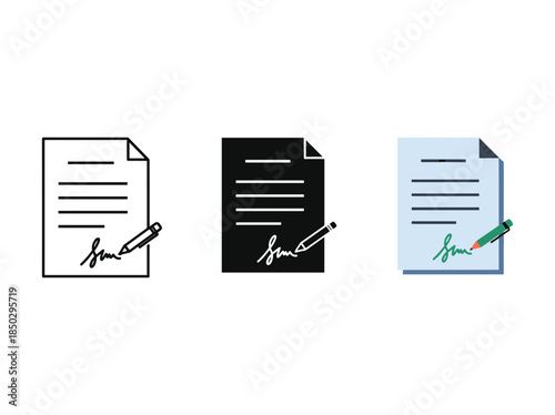 Contract Signature Documents Icon Set