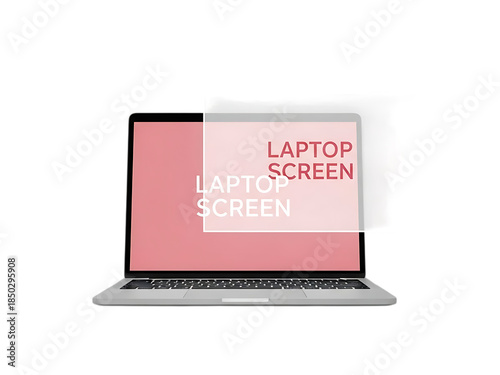 Laptop with pink screen isolated on transparent background