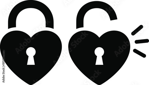 Heart shaped padlocks with one locked and one open