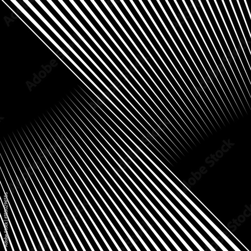Diagonal striped illustration. Repeated white lines on black background. Surface pattern design with linear ornament. Disco lights motif. Stripes wallpaper. Digital paper for web designing. Vector art