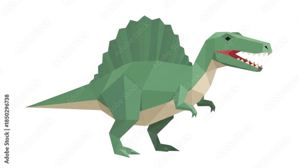 Fototapeta premium Low Poly Spinosaurus Dinosaur Illustration – Faceted Polygon Vector