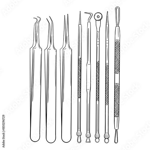 Pimple and Comedone Extractor Tool set for Facial Acne. Isolated icon on the transparent background. Hand drawn digital illustration. SVG