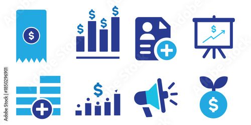 Business icons as growth security, growth time, financial institution.