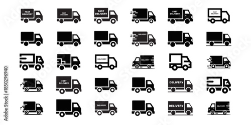 Delivery trucks driving at night with city lights background