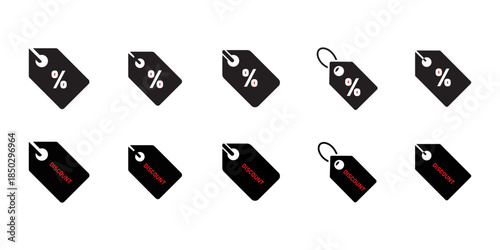 Discount tags and red slashes on black background