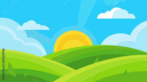 landscape with green grass and blue sky