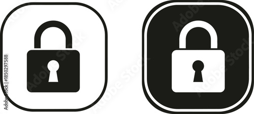Black and white padlock icons for security and privacy concepts