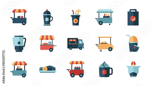 Collection of various food and drink carts and related items.