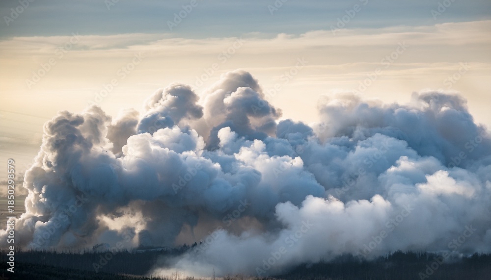 Fototapeta premium Gray Plumes Of Rising Smoke Dance In Bright Airy Expanse