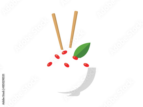 Bowl of red beans with chopsticks and leaf