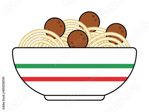 Spaghetti with meatballs in white bowl