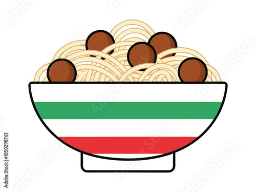 Italian Pasta with Meatballs in White Bowl