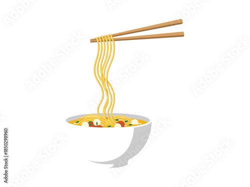 Noodles being lifted with chopsticks from bowl