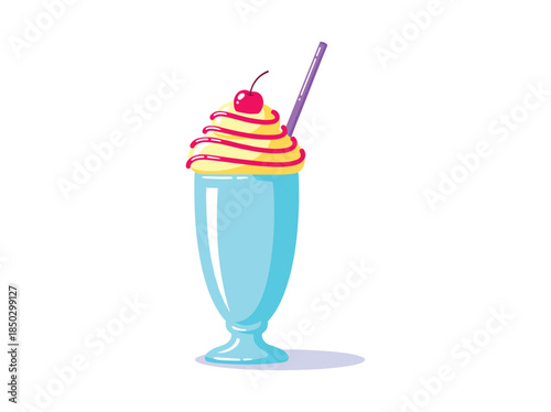 Blue milkshake with whipped cream and cherry