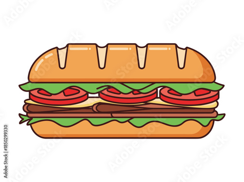 Sub sandwich with meat and vegetables