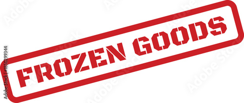 Rectangular rubber stamp illustration with stencil font text Frozen Goods for food packaging