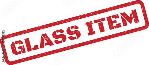 Rectangular textured rubber stamp featuring text to identify contents as a delicate item for shipping