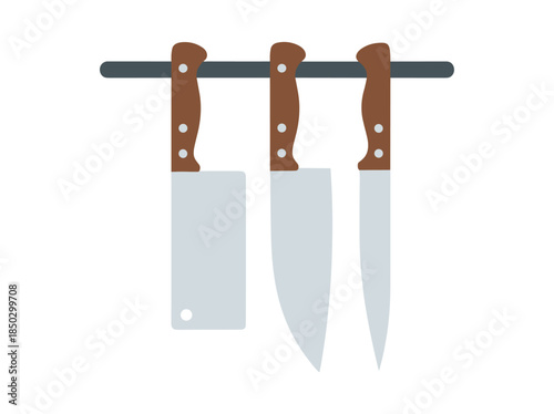 Kitchen Knives Hanging on Magnetic Strip