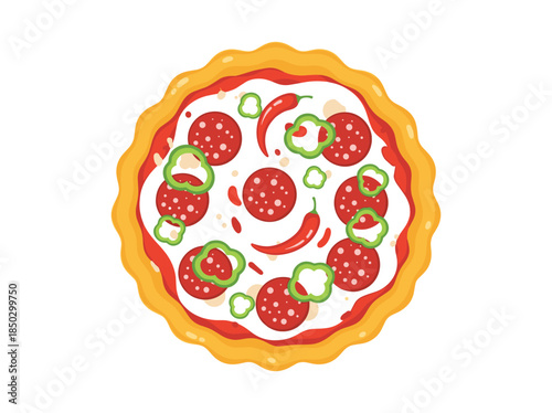 Pizza with Tomatoes and Jalapenos on White Background