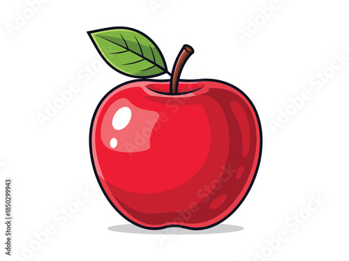 Red Apple with Leaf Illustration