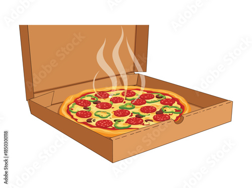 Hot pizza in cardboard box