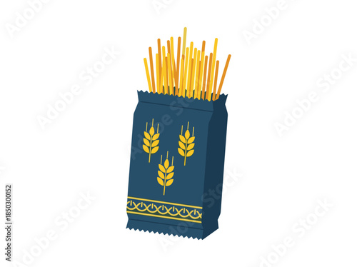 Blue Bag of French Fries with Wheat Illustration