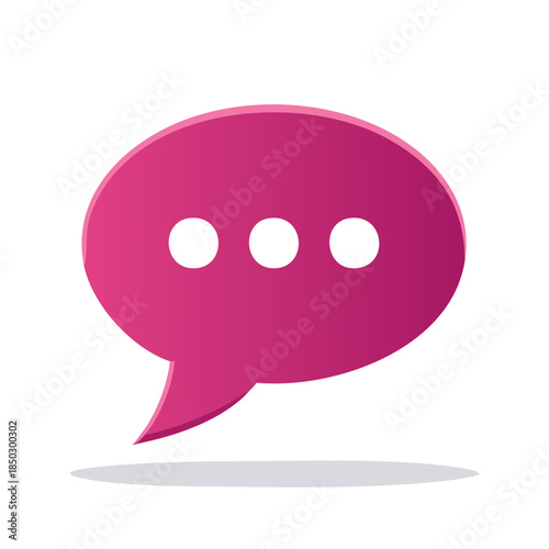 Pink speech bubble icon illustration with ellipses for communication or message