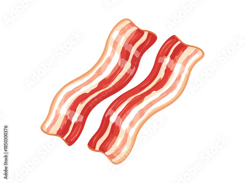 Two strips of crispy bacon on white background