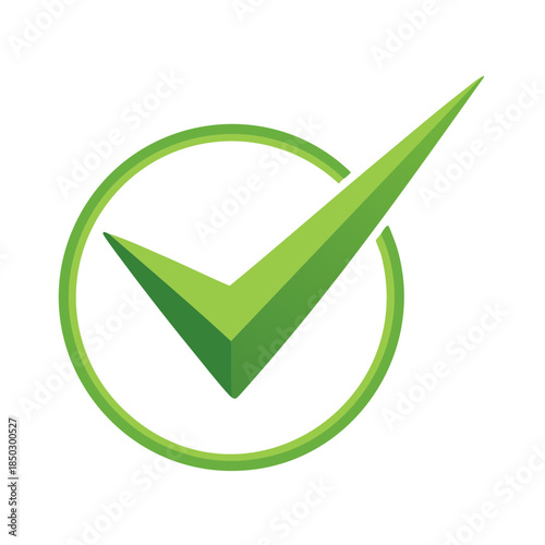 Green check mark icon inside a circle symbol for correct choice or approved status, done