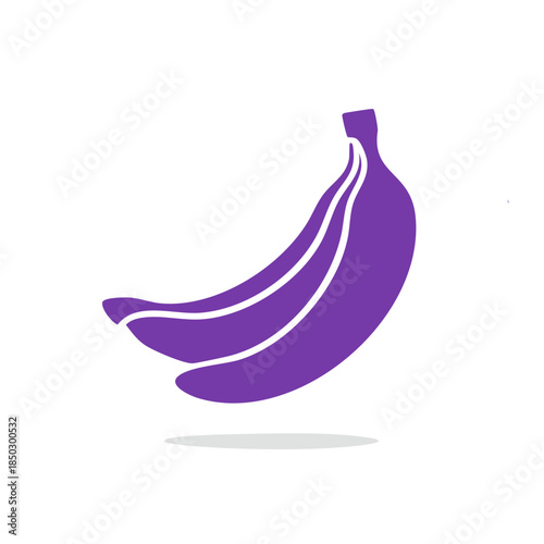 Purple bananas bunch on white. Fresh and simple exotic fruit illustration or vector silhouette for design work.