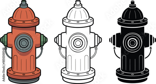 Fire hydrant silhouette & Outline and illustration set isolated on transparent background