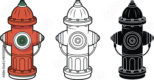 Fire hydrant silhouette & Outline and illustration set isolated on transparent background