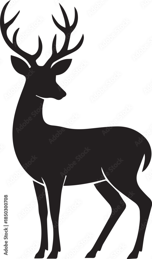 Obraz premium Black silhouette of a majestic stag with large antlers standing still deer white
