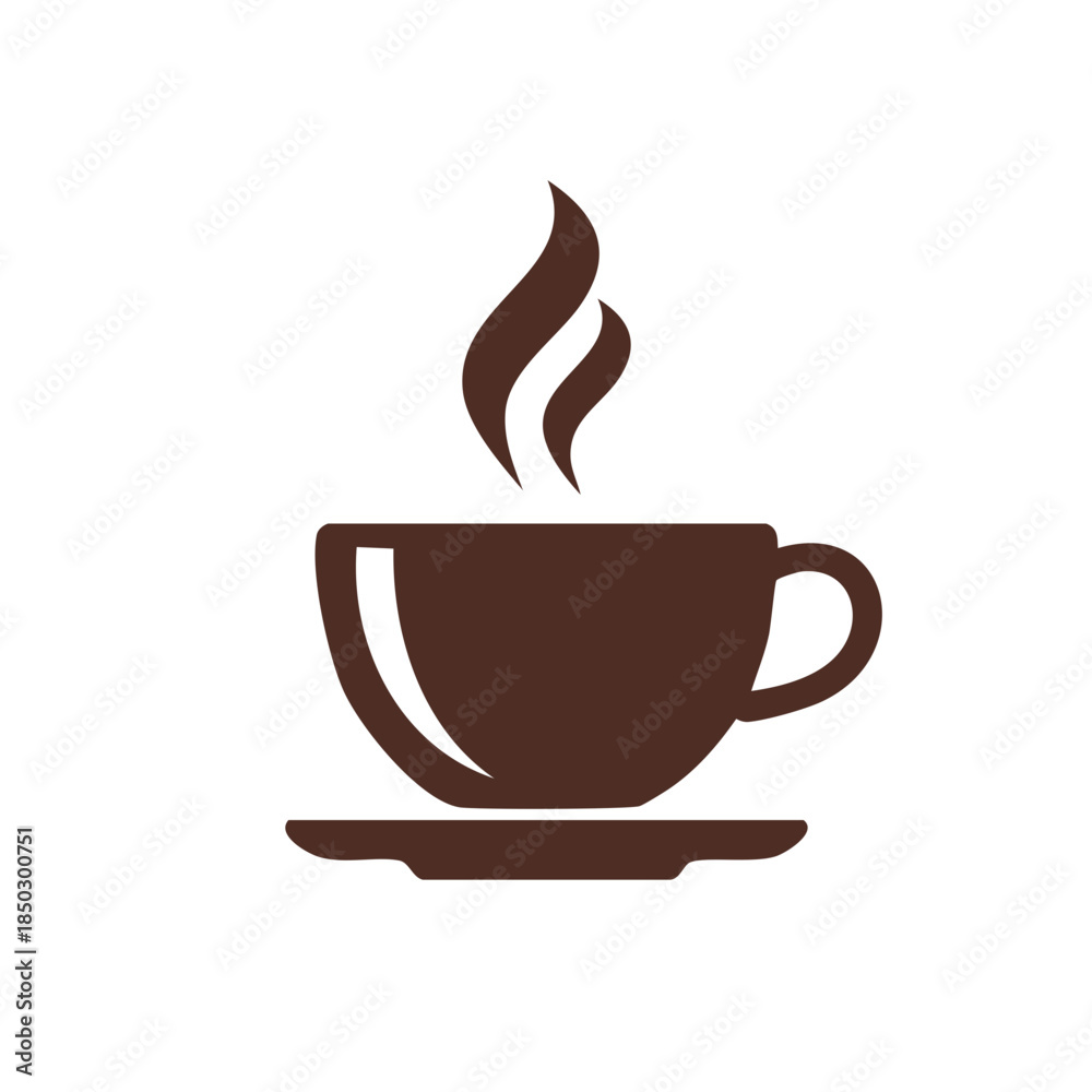 Obraz premium Steaming Cup of Coffee Vector Icon on Saucer Minimalist Design for Beverage Concept