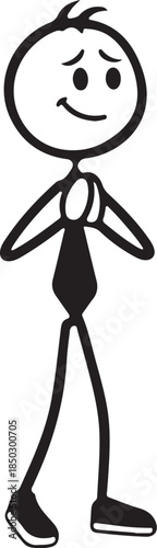 Stick figure character showing gratitude, hands together in a praying or thankful gesture, isolated on transparent background