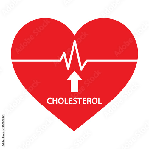 High cholesterol heart icon design, vector illustration isolated on white background. Cholesterol increase, obesity and overweight health symbol. Heart care, cardiology and World Heart Day concept.