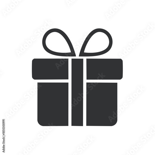 Minimalist dark gift box illustration. Present with bow. Holiday surprise, special occasion package icon. Simple vector symbol isolated.