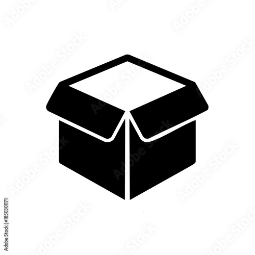 Open Cardboard Box Illustration for Delivery, Packaging, or Storage Concepts in Black and White