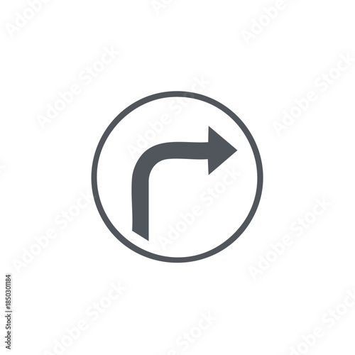 Road Right Turn Sign Gray Circle: Informational Symbol Guide Turn Direction Road Signage Minimalistic Design Isolated