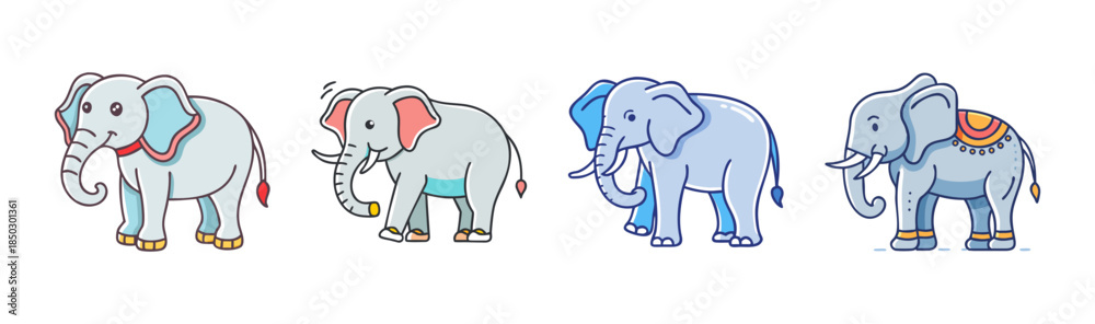 Obraz premium Colorful Elephant Illustrations with Unique Accessories and Decorations
