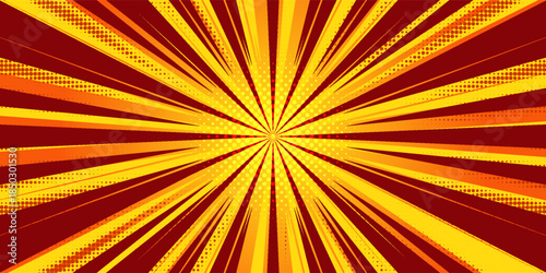 Dynamic anime explosion background with radial comic speed lines and halftone dots - bright burst effect radiating from center for manga panels, action scenes, superhero graphics or retro pop art.