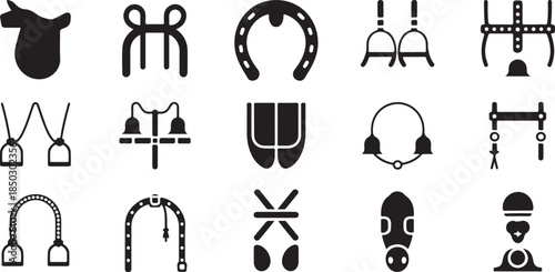 Horse riding equipment icons set