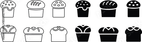 A collection of minimalist black and white vector icons various Easter cakes or sweet breads