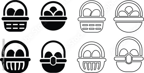 Mini easter basket egg icon set
